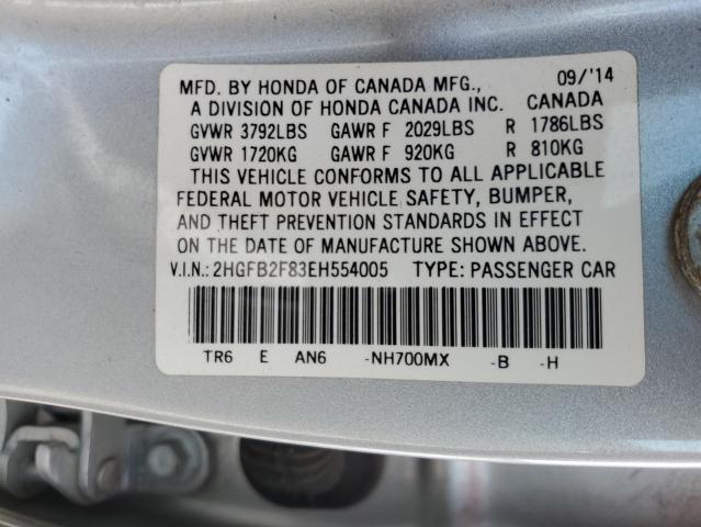 2014 Honda Civic Ex მანქანა იყიდება აუქციონზე, vin: 2HGFB2F83EH554005, აუქციონის ნომერი: 49806683