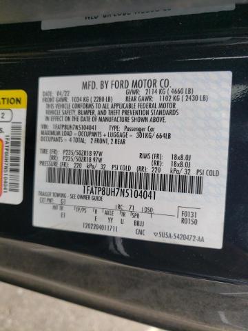 2022 Ford Mustang მანქანა იყიდება აუქციონზე, vin: 1FATP8UH7N5104041, აუქციონის ნომერი: 49901383