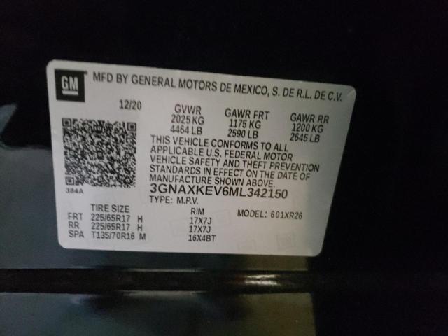 Продажа на аукционе авто 2021 Chevrolet Equinox Lt, vin: 3GNAXKEV6ML342150, номер лота: 50125343