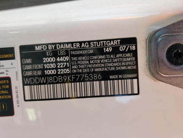 2019 Mercedes-benz C 300 მანქანა იყიდება აუქციონზე, vin: WDDWJ8DB9KF775386, აუქციონის ნომერი: 48641083