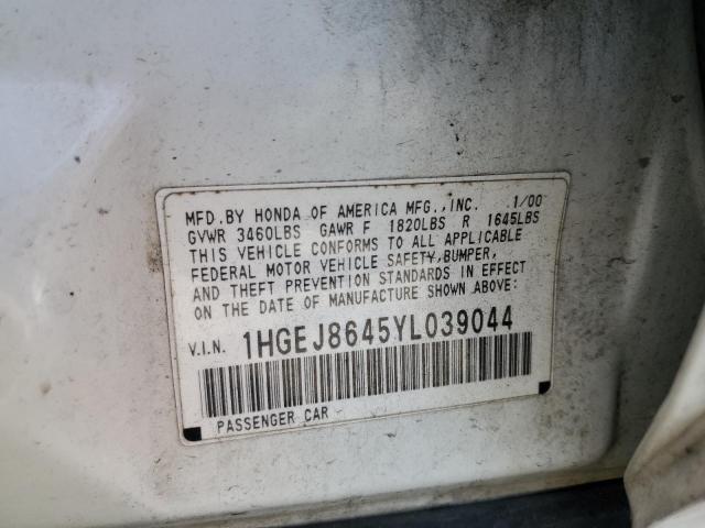 Aukcja sprzedaży 2000 Honda Civic Ex, vin: 1HGEJ8645YL039044, numer aukcji: 45176153