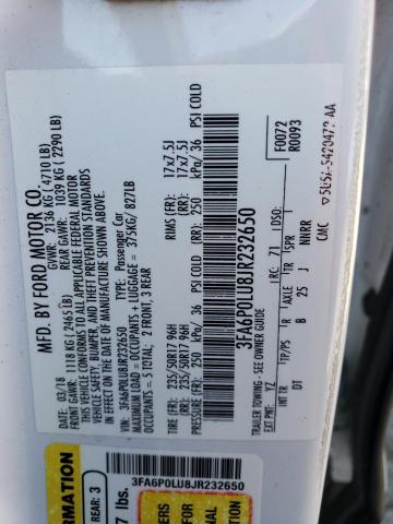 48147533 :رقم المزاد ، 3FA6P0LU8JR232650 vin ، 2018 Ford Fusion Se Hybrid مزاد بيع