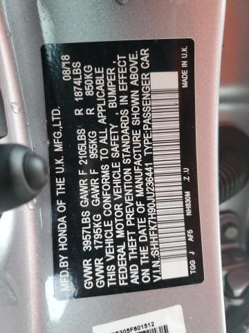 Продажа на аукционе авто 2018 Honda Civic Sport Touring, vin: SHHFK7H90JU236441, номер лота: 48282213