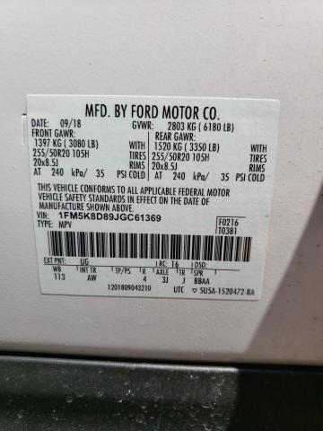 2018 Ford Explorer Xlt მანქანა იყიდება აუქციონზე, vin: 1FM5K8D89JGC61369, აუქციონის ნომერი: 49714813