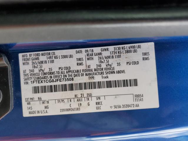 Продаж на аукціоні авто 2018 Ford F150 Super Cab, vin: 1FTEX1CG0JFE73508, номер лоту: 50041723
