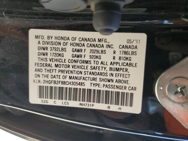 48261093 :رقم المزاد ، 2HGFB2F88CH305485 vin ، 2012 Honda Civic Ex مزاد بيع