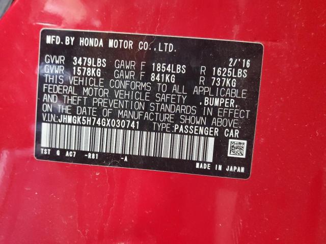 2016 Honda Fit Ex მანქანა იყიდება აუქციონზე, vin: JHMGK5H74GX030741, აუქციონის ნომერი: 48771583