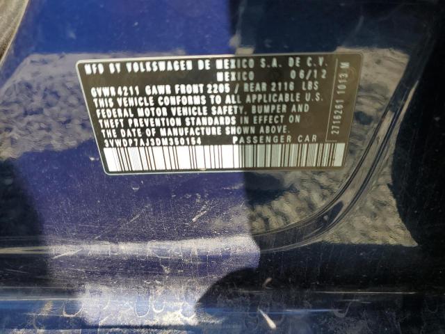 2013 Volkswagen Jetta Se მანქანა იყიდება აუქციონზე, vin: 3VWDP7AJ3DM350154, აუქციონის ნომერი: 50267383
