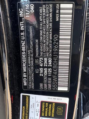 50124283 :رقم المزاد ، 55SWF4KB0HU196290 vin ، 2017 Mercedes-benz C 300 4matic مزاد بيع