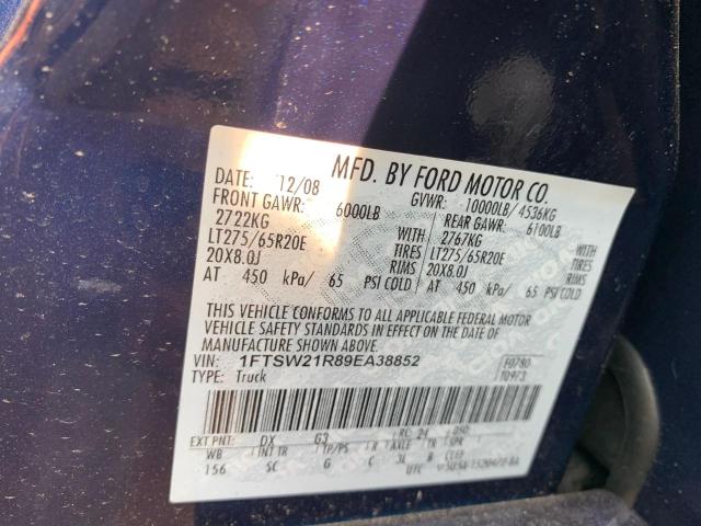 50666173 :رقم المزاد ، 1FTSW21R89EA38852 vin ، 2009 Ford F250 Super Duty مزاد بيع
