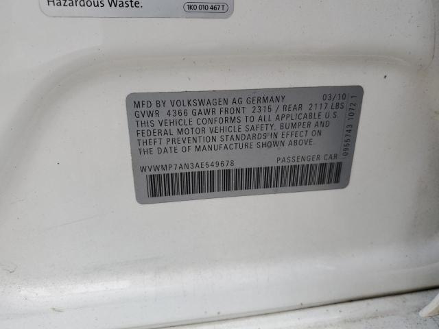 50436133 :رقم المزاد ، WVWMP7AN3AE549678 vin ، 2010 Volkswagen Cc Sport مزاد بيع