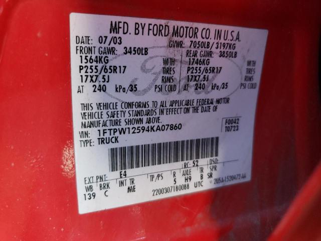 48141253 :رقم المزاد ، 1FTPW12594KA07860 vin ، 2004 Ford F150 Supercrew مزاد بيع