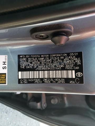 Aukcja sprzedaży 2021 Toyota Corolla Le, vin: JTDEAMDEXMJ027643, numer aukcji: 47619263