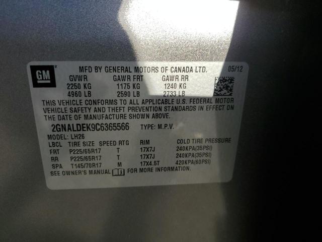 Aukcja sprzedaży 2012 Chevrolet Equinox Lt, vin: 2GNALDEK9C6365566, numer aukcji: 49972023