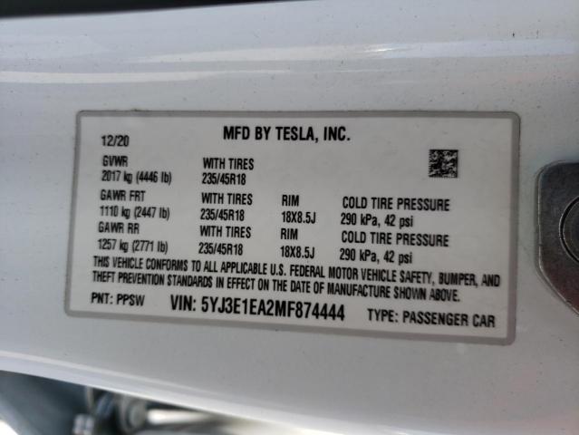 Aukcja sprzedaży 2021 Tesla Model 3, vin: 5YJ3E1EA2MF874444, numer aukcji: 49906773