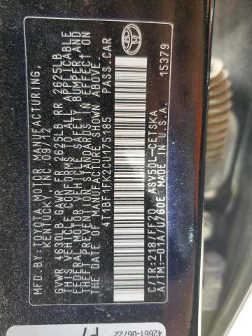 Aukcja sprzedaży 2012 Toyota Camry Base, vin: 4T1BF1FK2CU175185, numer aukcji: 49383184