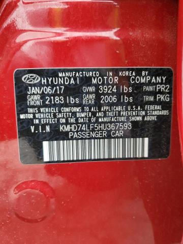 49417314 :رقم المزاد ، KMHD74LF5HU367593 vin ، 2017 Hyundai Elantra Se مزاد بيع