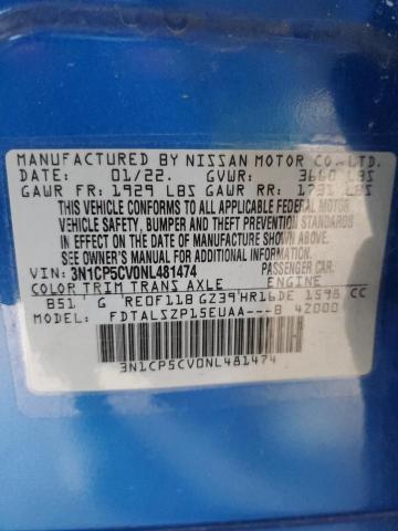 Aukcja sprzedaży 2022 Nissan Kicks Sv, vin: 3N1CP5CV0NL481474, numer aukcji: 50108284