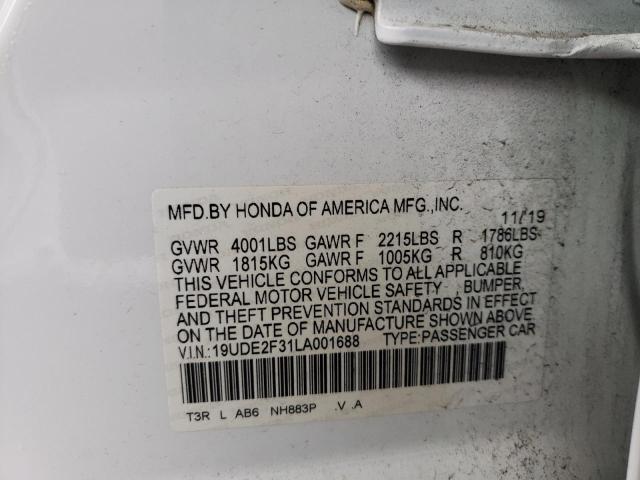 Auction sale of the 2020 Acura Ilx, vin: 19UDE2F31LA001688, lot number: 49592774