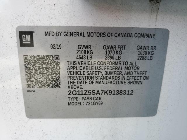 2019 Chevrolet Impala Lt მანქანა იყიდება აუქციონზე, vin: 2G11Z5SA7K9138312, აუქციონის ნომერი: 49820254