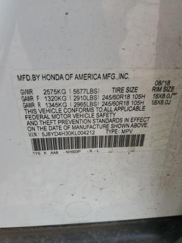 Продажа на аукционе авто 2019 Acura Mdx, vin: 5J8YD4H30KL004212, номер лота: 51587534