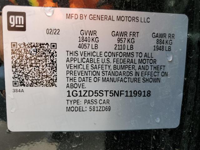 2022 Chevrolet Malibu Lt მანქანა იყიდება აუქციონზე, vin: 1G1ZD5ST5NF119918, აუქციონის ნომერი: 50372384
