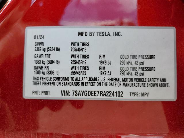 51213544 :رقم المزاد ، 7SAYGDEE7RA224102 vin ، 2024 Tesla Model Y مزاد بيع