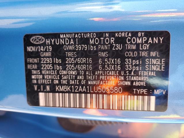 2020 Hyundai Kona Se მანქანა იყიდება აუქციონზე, vin: KM8K12AA1LU505580, აუქციონის ნომერი: 49644724