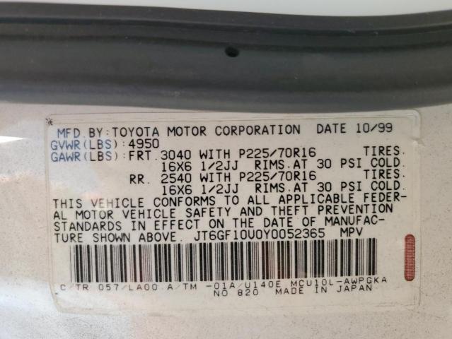 Aukcja sprzedaży 2000 Lexus Rx 300, vin: JT6GF10U0Y0052365, numer aukcji: 50171454