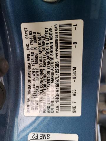 51278354 :رقم المزاد ، 1HGFA16897L122506 vin ، 2007 Honda Civic Ex مزاد بيع