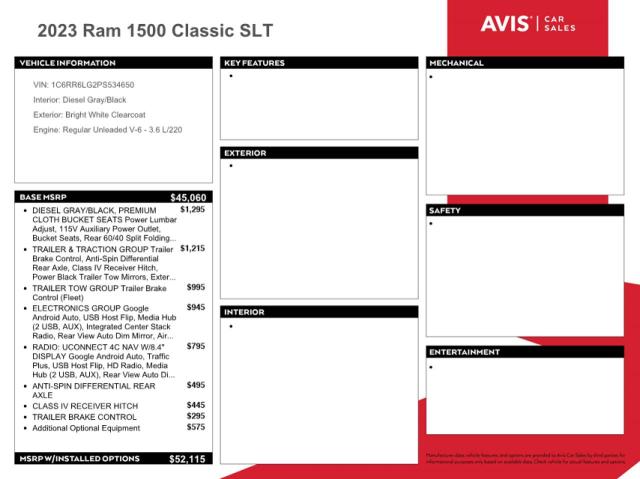 Aukcja sprzedaży 2023 Ram 1500 Classic Slt, vin: 1C6RR6LG2PS534650, numer aukcji: 45522554
