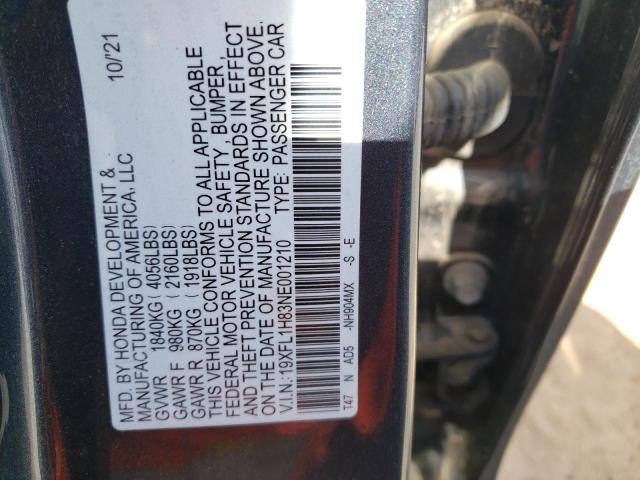 49537464 :رقم المزاد ، 19XFL1H83NE001210 vin ، 2022 Honda Civic Sport Touring مزاد بيع