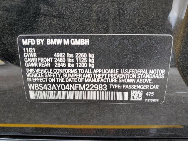 2022 Bmw M3 Competi მანქანა იყიდება აუქციონზე, vin: WBS43AY04NFM22983, აუქციონის ნომერი: 52730114