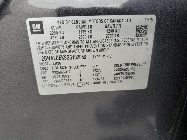 Продаж на аукціоні авто 2016 Chevrolet Equinox Lt, vin: 2GNALCEK8G6182059, номер лоту: 52350204