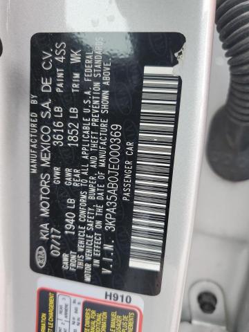 2018 Kia Rio Ex მანქანა იყიდება აუქციონზე, vin: 3KPA35AB0JE000369, აუქციონის ნომერი: 49926104