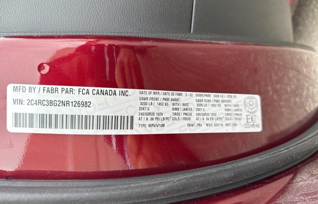 2022 Chrysler Pacifica Touring L მანქანა იყიდება აუქციონზე, vin: 2C4RC3BG2NR126982, აუქციონის ნომერი: 53127504