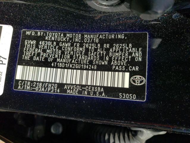 Продаж на аукціоні авто 2016 Toyota Camry Hybrid, vin: 4T1BD1FK2GU194248, номер лоту: 49604194
