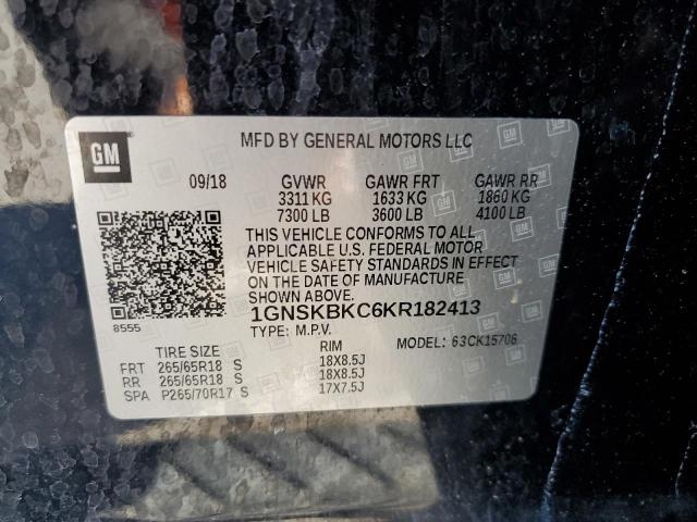 2019 Chevrolet Tahoe K1500 Lt მანქანა იყიდება აუქციონზე, vin: 1GNSKBKC6KR182413, აუქციონის ნომერი: 53049744