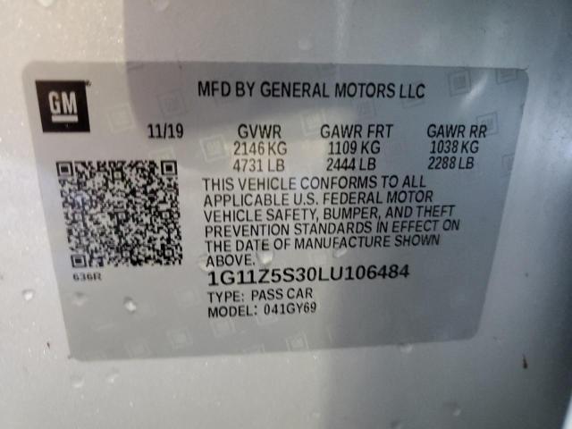 Auction sale of the 2020 Chevrolet Impala Lt, vin: 1G11Z5S30LU106484, lot number: 49984314