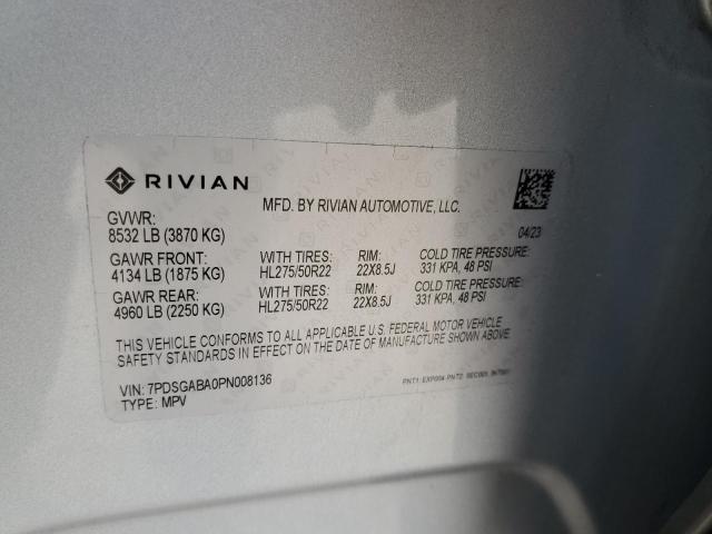 Aukcja sprzedaży 2023 Rivian R1s Adventure, vin: 7PDSGABA0PN008136, numer aukcji: 48596634