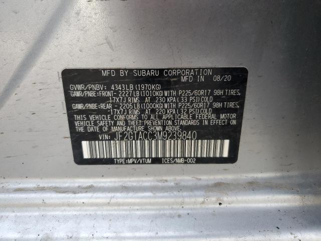 2021 Subaru Crosstrek Premium მანქანა იყიდება აუქციონზე, vin: JF2GTACC3M9239840, აუქციონის ნომერი: 52838404