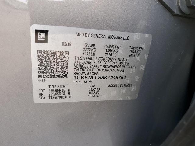51033434 :رقم المزاد ، 1GKKNLLS8KZ245754 vin ، 2019 Gmc Acadia Sle مزاد بيع