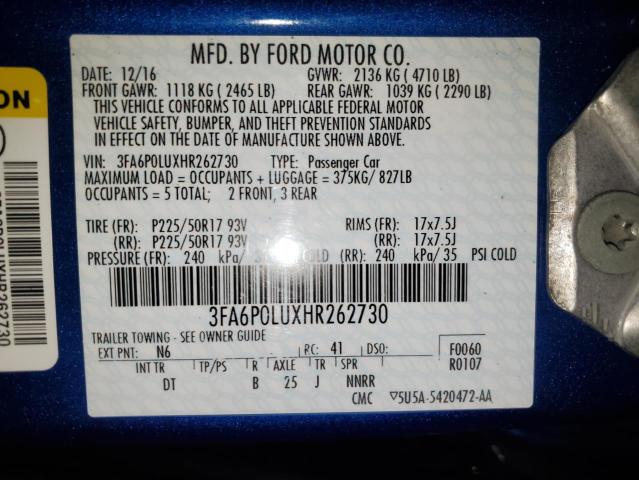 Aukcja sprzedaży 2017 Ford Fusion Se Hybrid, vin: 3FA6P0LUXHR262730, numer aukcji: 49553824