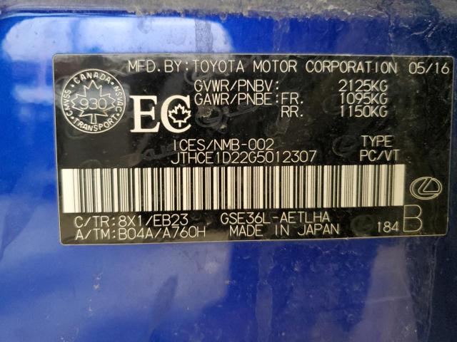 50762814 :رقم المزاد ، JTHCE1D22G5012307 vin ، 2016 Lexus Is 350 مزاد بيع
