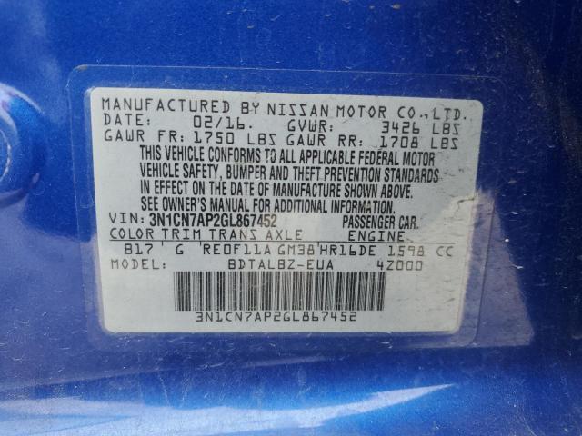 Aukcja sprzedaży 2016 Nissan Versa S, vin: 3N1CN7AP2GL867452, numer aukcji: 51438104