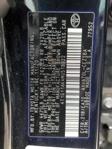 Продаж на аукціоні авто 2021 Toyota Camry Se, vin: 4T1G11AK4MU519922, номер лоту: 51836814