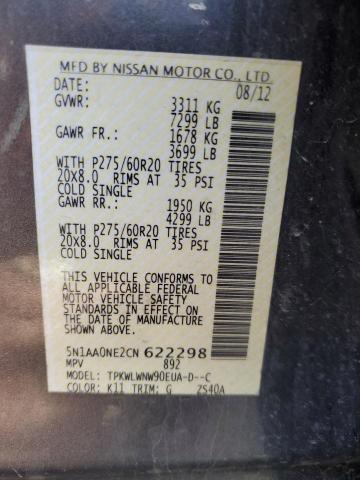 2012 Nissan Armada Sv მანქანა იყიდება აუქციონზე, vin: 5N1AA0NE2CN622298, აუქციონის ნომერი: 52203774