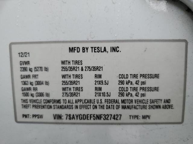 2022 Tesla Model Y მანქანა იყიდება აუქციონზე, vin: 7SAYGDEF5NF327427, აუქციონის ნომერი: 52421844