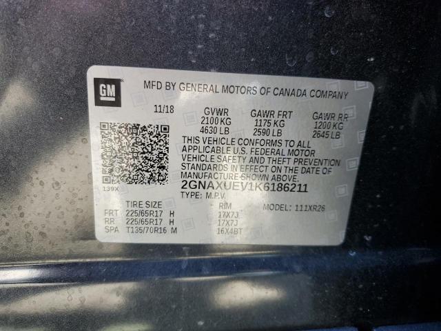 Aukcja sprzedaży 2019 Chevrolet Equinox Lt, vin: 2GNAXUEV1K6186211, numer aukcji: 52268244