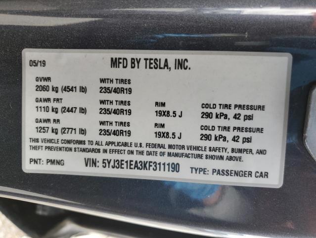 2019 Tesla Model 3 მანქანა იყიდება აუქციონზე, vin: 5YJ3E1EA3KF311190, აუქციონის ნომერი: 50379284